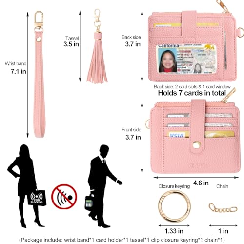 COOLANS Wristlet Bracelet Keychain Card Holder Card Pocket PU Leather Purse Tassel Keychain Bangle Key Ring for Women Girls (Purse 04 Pink) - Image 2