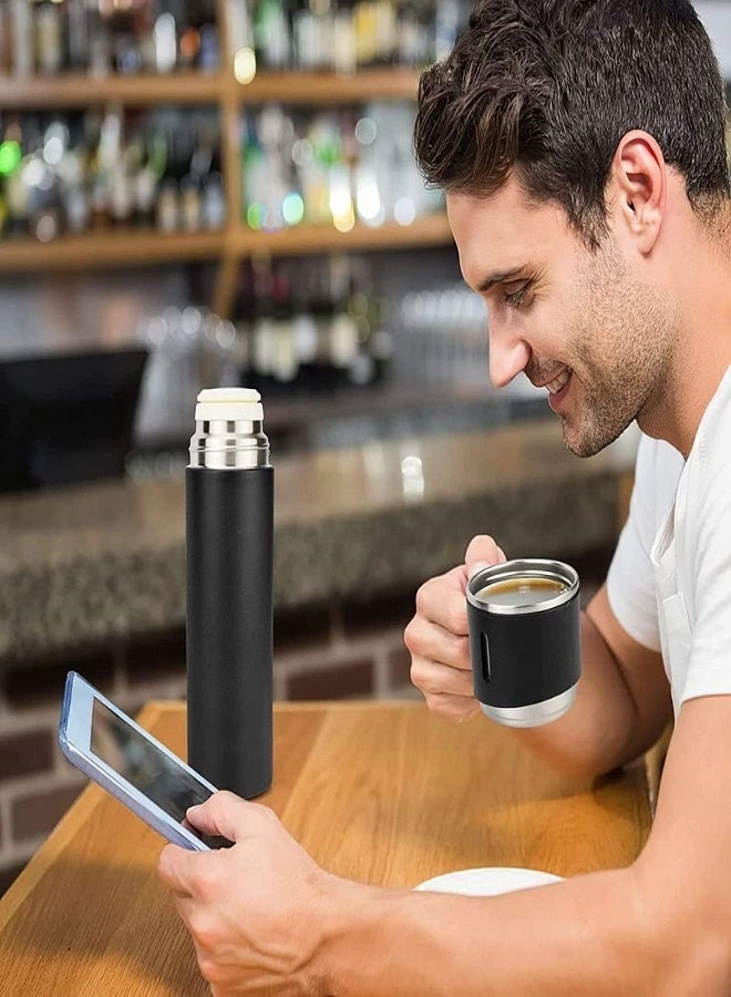 Thermos Bottle Set Double-Layer Stainless Steel Vacuum Flask Travel Water Bottle with 3 Steel Cups - Black  - Image 4