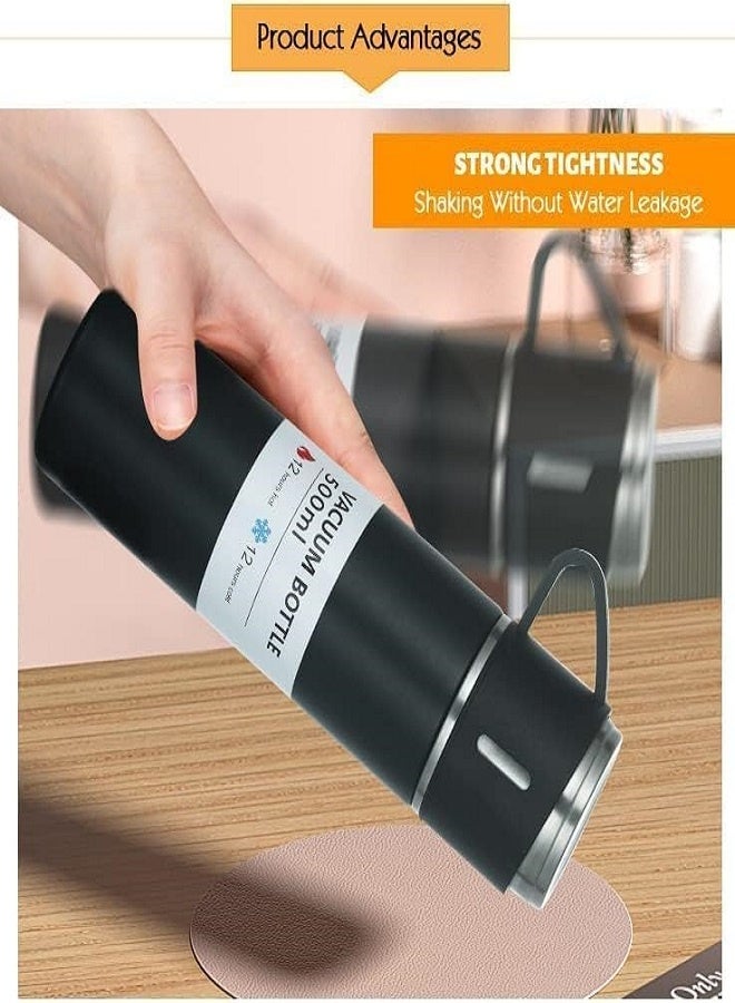 Thermos Bottle Set Double-Layer Stainless Steel Vacuum Flask Travel Water Bottle with 3 Steel Cups - Black  - Image 5