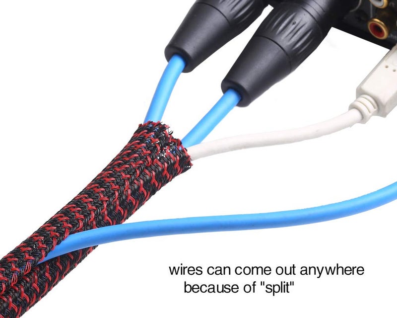 Alex Tech 10ft - 1/2 inch Cord Protector Wire Loom Tubing Cable Sleeve Split Sleeving For USB Power Cord Audio Video Cable – Protect Cat From Chewing Cords - Blackred - Image 3