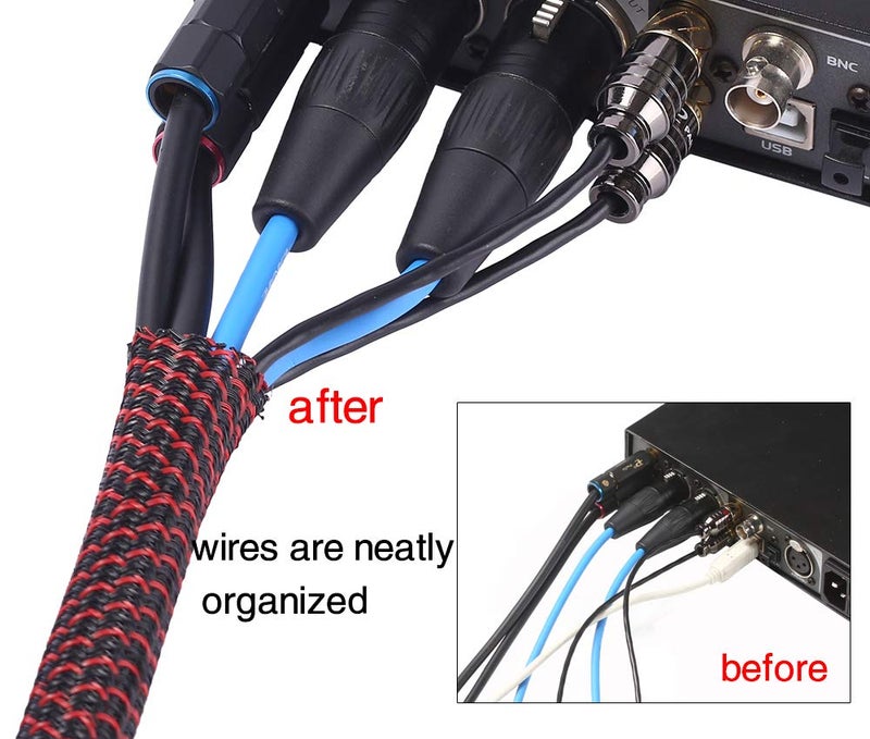Alex Tech 10ft - 1/2 inch Cord Protector Wire Loom Tubing Cable Sleeve Split Sleeving For USB Power Cord Audio Video Cable – Protect Cat From Chewing Cords - Blackred - Image 5