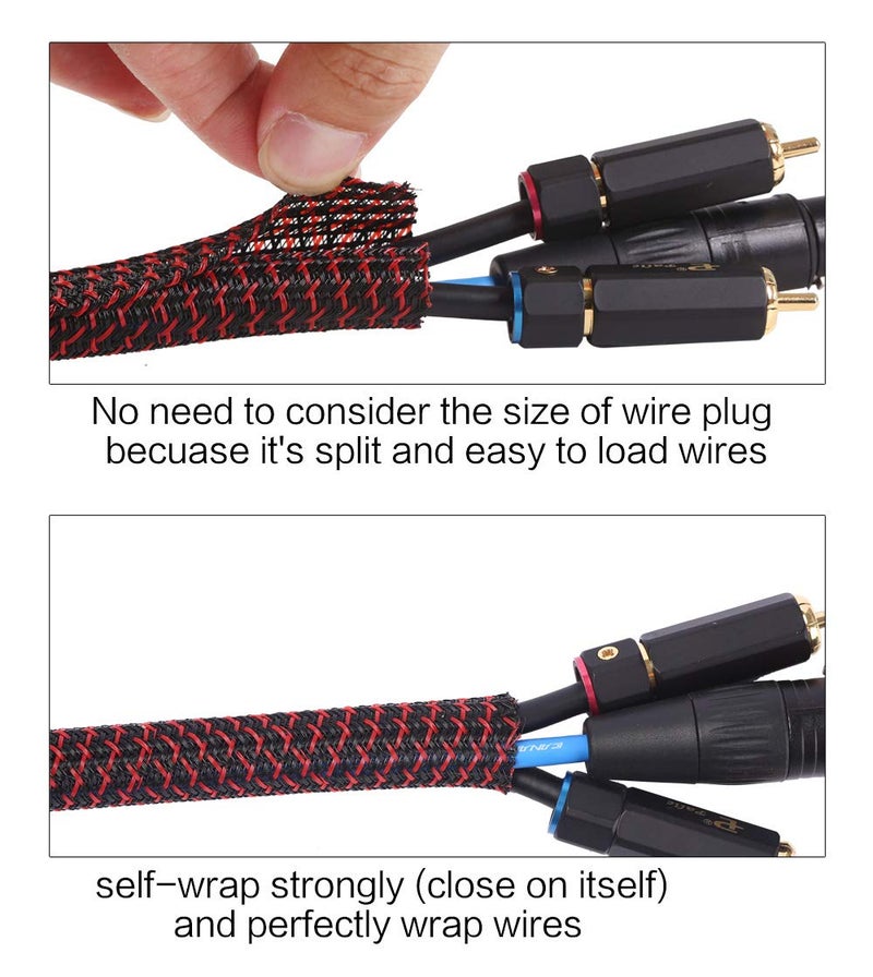 Alex Tech 10ft - 1/2 inch Cord Protector Wire Loom Tubing Cable Sleeve Split Sleeving For USB Power Cord Audio Video Cable – Protect Cat From Chewing Cords - Blackred - Image 2