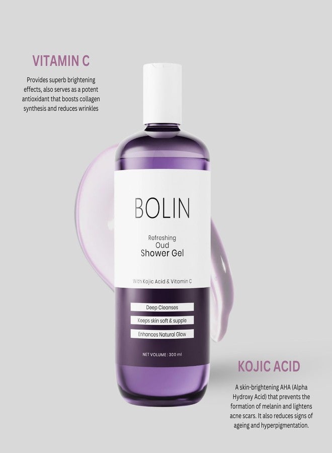 bolin جل استحمام بولين عود، 300 مل | مع حمض كوجيك وفيتامين سي | ينظف بعمق | يحافظ على نعومة البشرة ومرونتها | يعزز الإشراقة الطبيعية | لجميع أنواع البشرة | للرجال والنساء. - Image 2
