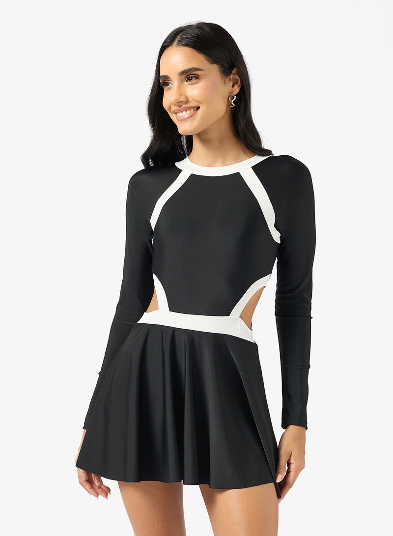 ELLA Long Sleeved Swimsuit With Attached Skirt - Image 4