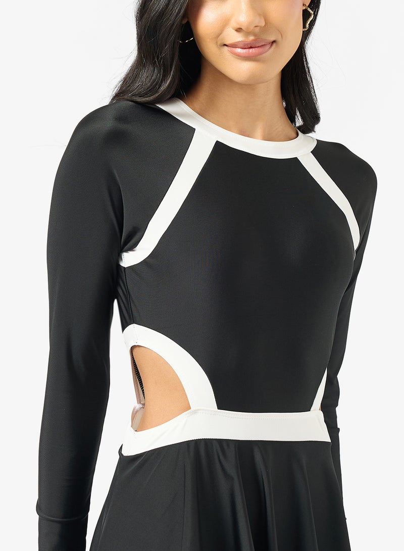 ELLA Long Sleeved Swimsuit With Attached Skirt - Image 2