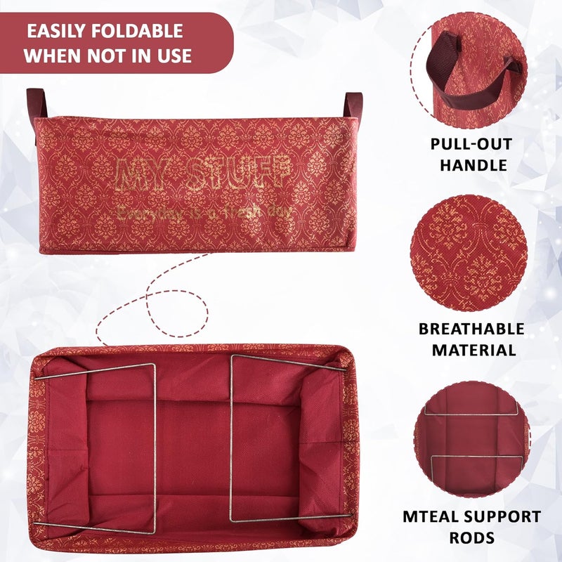 Urbane Home Urbane Home Pack of 6 Foldable NonWoven Storage Box for Clothes Dress Towel Organiser for Wardrobe Collapsible Container Basket Grey Maroon - Image 5