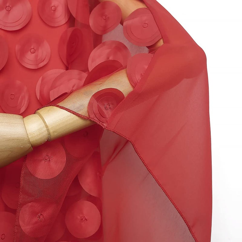 HD African Women Applique Flower Dress Boat Neck Red Caftan Chiffon Gown One Size - Image 2