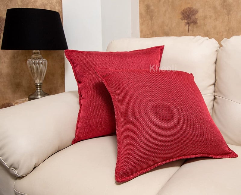 Khooti Christmas Decorative Jute Square Cushion Cover Throw Pillow Cover for Living Room Couch Diwan Single Seater Sofa, Colourful Modern Small 24 x 24 Inches / 60 x 60 cm Colour Red Set of 5 Pieces - Image 5