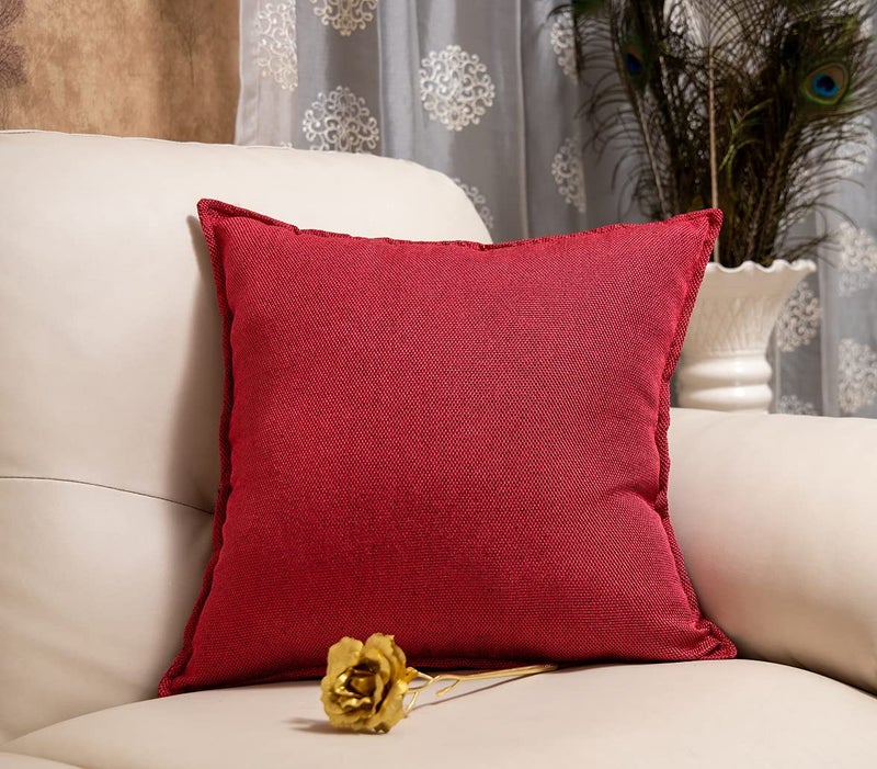 Khooti Christmas Decorative Jute Square Cushion Cover Throw Pillow Cover for Living Room Couch Diwan Single Seater Sofa, Colourful Modern Small 24 x 24 Inches / 60 x 60 cm Colour Red Set of 5 Pieces - Image 2