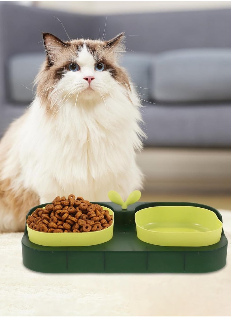SAAS Plastic Cat Bowls Double Cat Food Bowl : Pet Feeder Bowl Puppy Bowls Dog Water Bowl Pet Feeding Bowl Cat Dishes for Food and Water, 26.00X14.00X4.70CM, Green  - Image 1