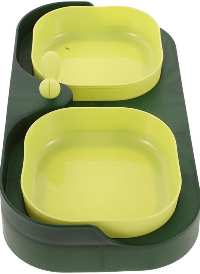 SAAS Plastic Cat Bowls Double Cat Food Bowl : Pet Feeder Bowl Puppy Bowls Dog Water Bowl Pet Feeding Bowl Cat Dishes for Food and Water, 26.00X14.00X4.70CM, Green  - Image 2