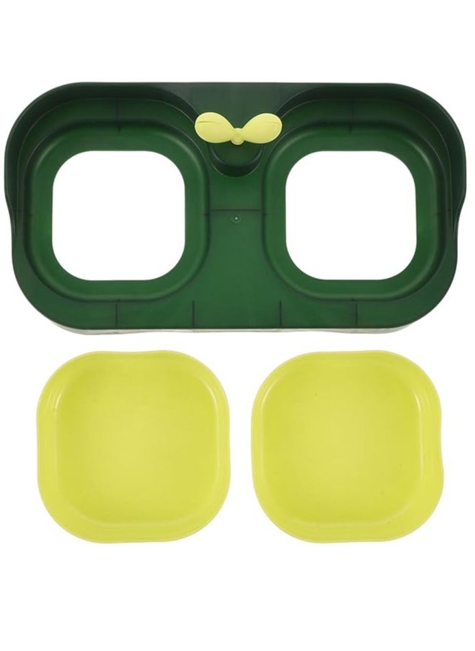 SAAS Plastic Cat Bowls Double Cat Food Bowl : Pet Feeder Bowl Puppy Bowls Dog Water Bowl Pet Feeding Bowl Cat Dishes for Food and Water, 26.00X14.00X4.70CM, Green  - Image 3