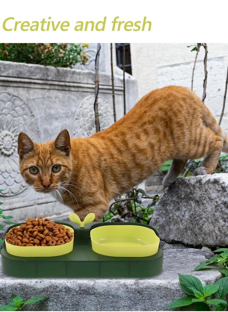 SAAS Plastic Cat Bowls Double Cat Food Bowl : Pet Feeder Bowl Puppy Bowls Dog Water Bowl Pet Feeding Bowl Cat Dishes for Food and Water, 26.00X14.00X4.70CM, Green  - Image 5