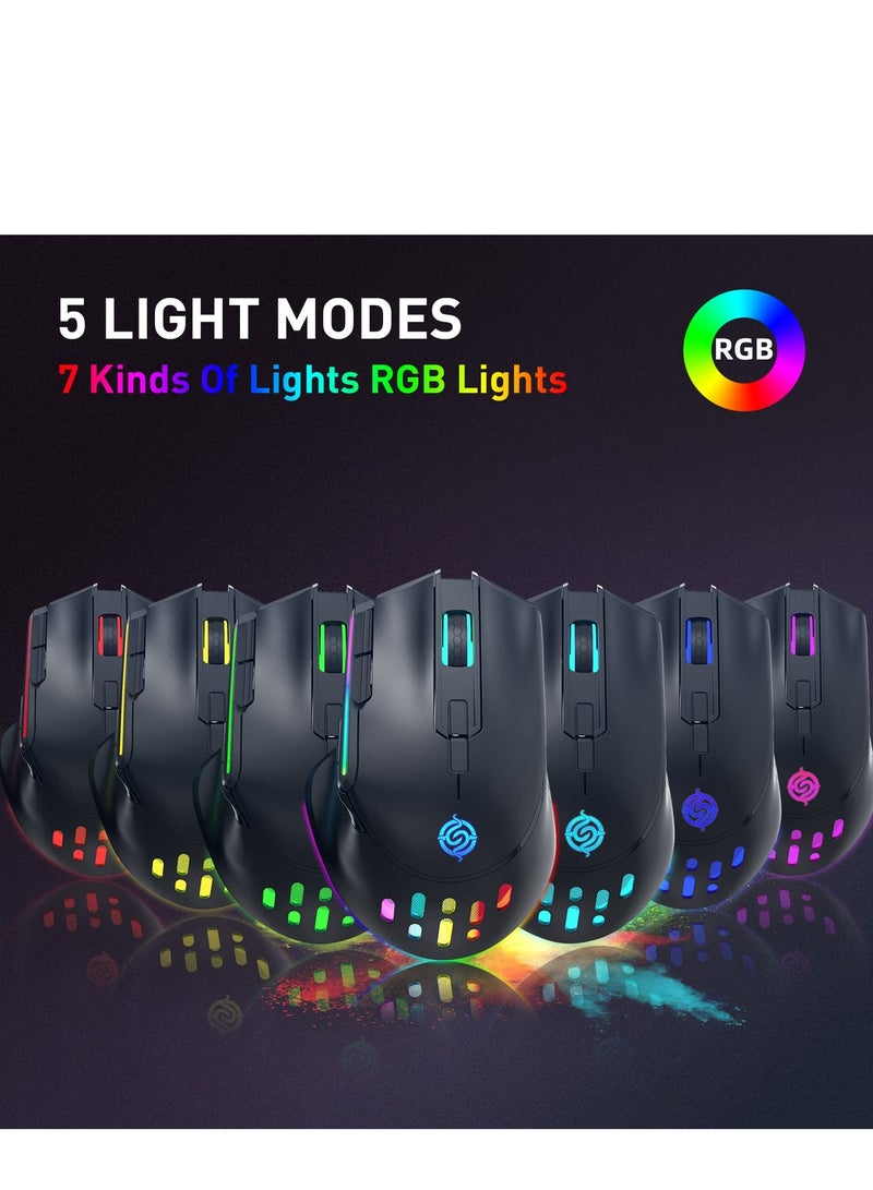 Wireless Gaming Mouse, Wired and Wireless Dual Modes Rechargeable RGB Gaming Mouse with 7 ons, Ergonomic and 3 Adjustable DPI Levels up to 3200 DPI for PC Laptop Gamer (Black) - Image 5