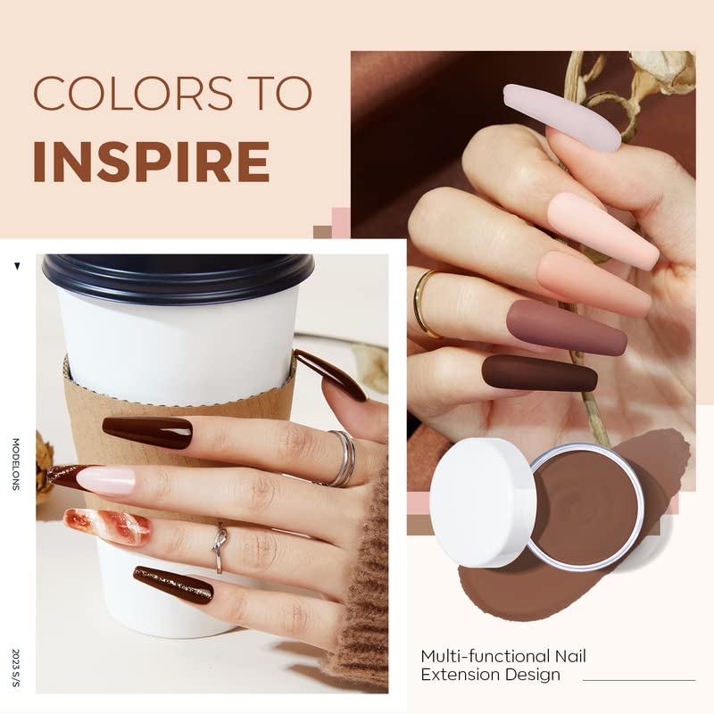 Modelones Acrylic Powder 6 Colors Acrylic Nail Powder Kit Skin Tones Brown Neutral Milky Daily Elegant Nail Acrylic Powder for 3D Acrylic Nail Art Nail Extension No Nail Lamp Needed - Image 2