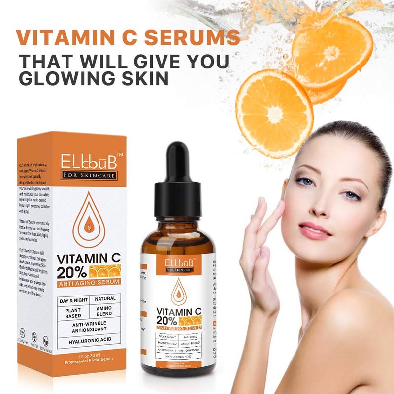 ELBBUB Premium 20% Vitamin C Serum For Face with Hyaluronic Acid, Retinol & Amino Acids - Boost Skin Collagen,Hydrate & Plump Skin, Anti Aging & Wrinkle Facial Serum - Image 2