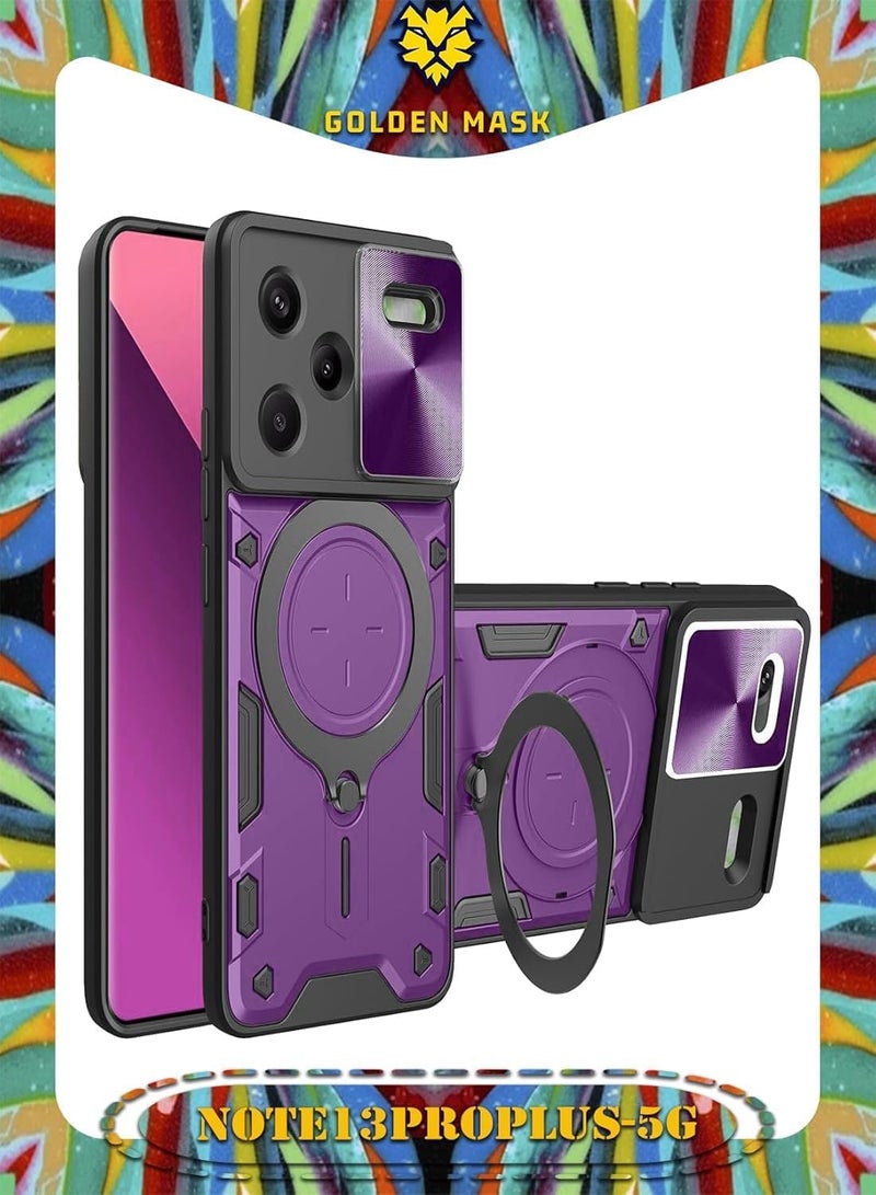 GOLDEN MASK For Xiaomi Redmi Note 13 Pro Plus Armored Camera Shield Cover Camera Lend Protection, Built-in 360° (Purple)