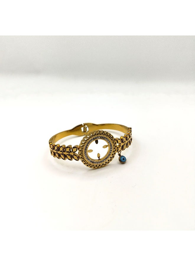 Urban Lifestyle Gold-Plated Women's Bangle Bracelet with Evil Eye Charm – Floral Design, Adjustable, Fashion Jewellery - Image 2