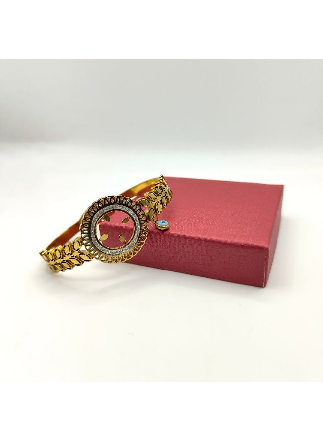 Urban Lifestyle Gold-Plated Women's Bangle Bracelet with Evil Eye Charm – Floral Design, Adjustable, Fashion Jewellery - Image 4