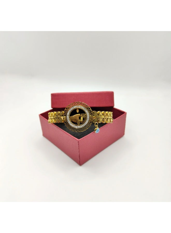 Urban Lifestyle Gold-Plated Women's Bangle Bracelet with Evil Eye Charm – Floral Design, Adjustable, Fashion Jewellery - Image 5