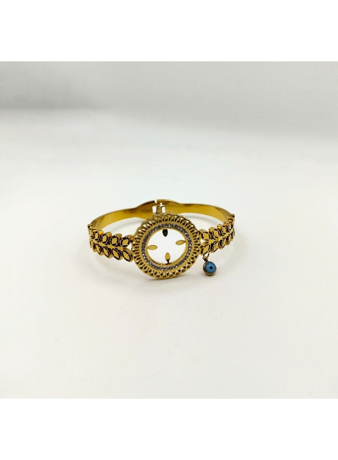 Urban Lifestyle Gold-Plated Women's Bangle Bracelet with Evil Eye Charm – Floral Design, Adjustable, Fashion Jewellery - Image 3