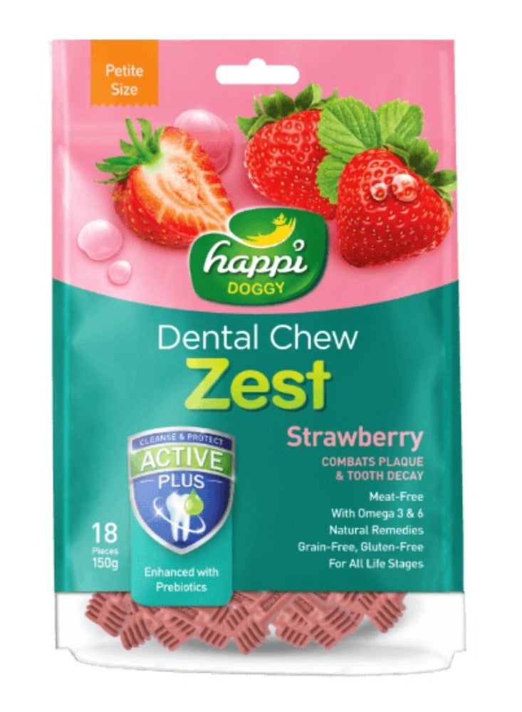 HAPPY DOG Dental Chew Zest-Strawberry- 2.5" (18 Pieces) -150g - Image 1