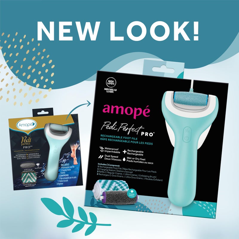 Amope Pedi Perfect Pro Wet & Dry Electric Foot File Callus Remover Kit, Waterproof, Rechargeable, Pedicure Tool for Feet, Removes Hard, Dead Skin, Feet Scrubber w/ Diamond Crystals, w/ 3 Roller Heads - Image 2
