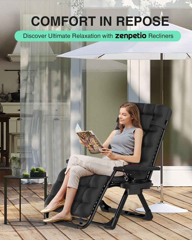 ZENPETIO Zero Gravity Chair, Reclining Camping Chair with Cup Holder and with Removable Cushion, Anti Gravity Lounge Chair for Indoor and Outdoor - Image 3