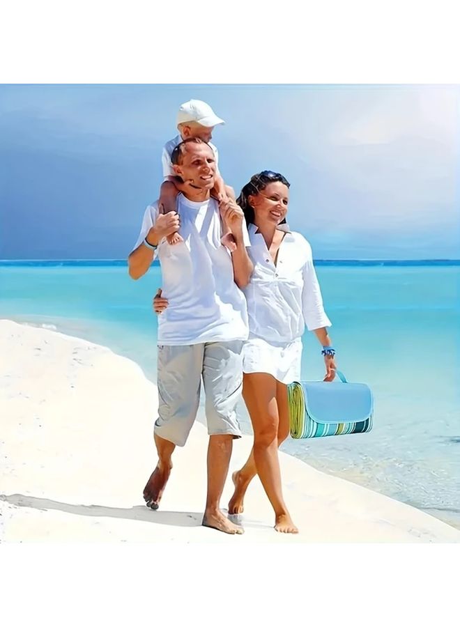 Blue Oxford Beach Blanket Portable Foldable 200x150cm Outdoor Mat Machine Washable for Camping Picnic - Image 5