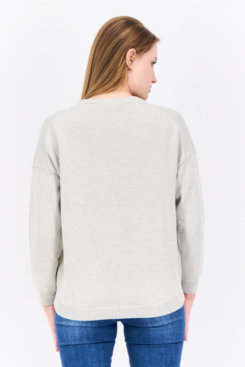 Lyle & Scott Women Crew Neck Brand Logo Sweater, Light Grey Marl - Image 3