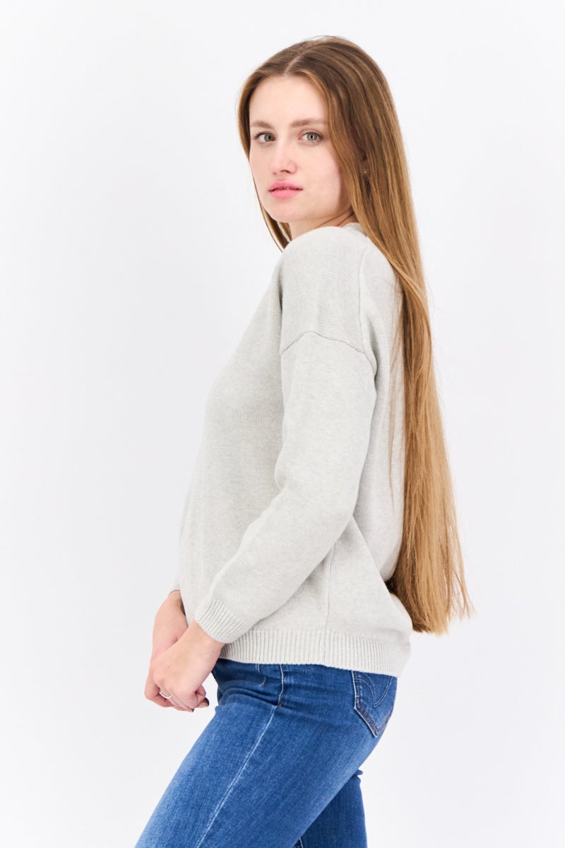 Lyle & Scott Women Crew Neck Brand Logo Sweater, Light Grey Marl - Image 4