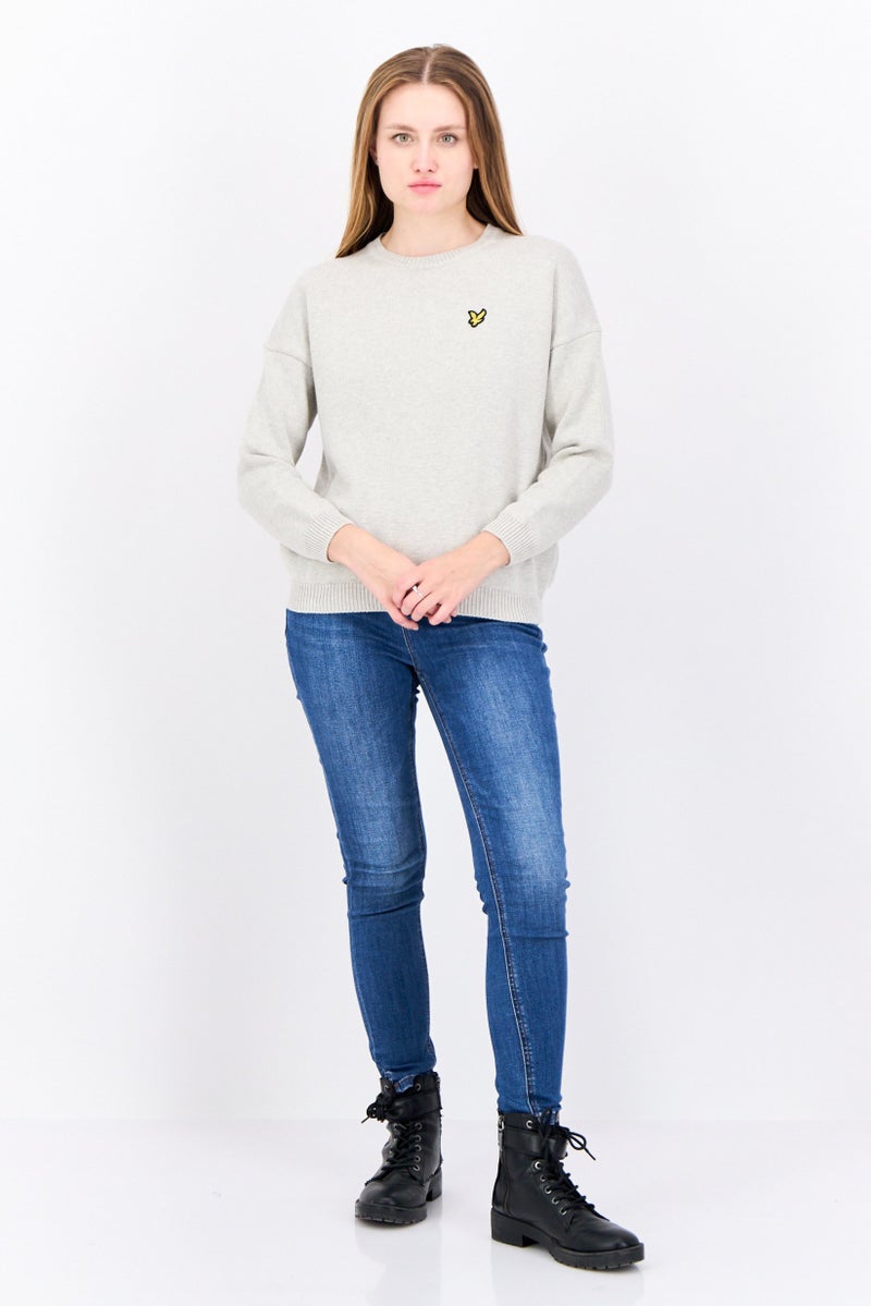 Lyle & Scott Women Crew Neck Brand Logo Sweater, Light Grey Marl - Image 2