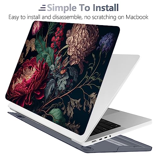 Batianda for MacBook Pro 14 Inch Case 2026-2021 Release M5 M4 M3 M2 M1 Pro/Max, 1.2mm Slim Graphic Hard Shell Cover with Keyboard Cover, Screen Protector 4-in-1 Bundle, Vintage Flower - Image 4