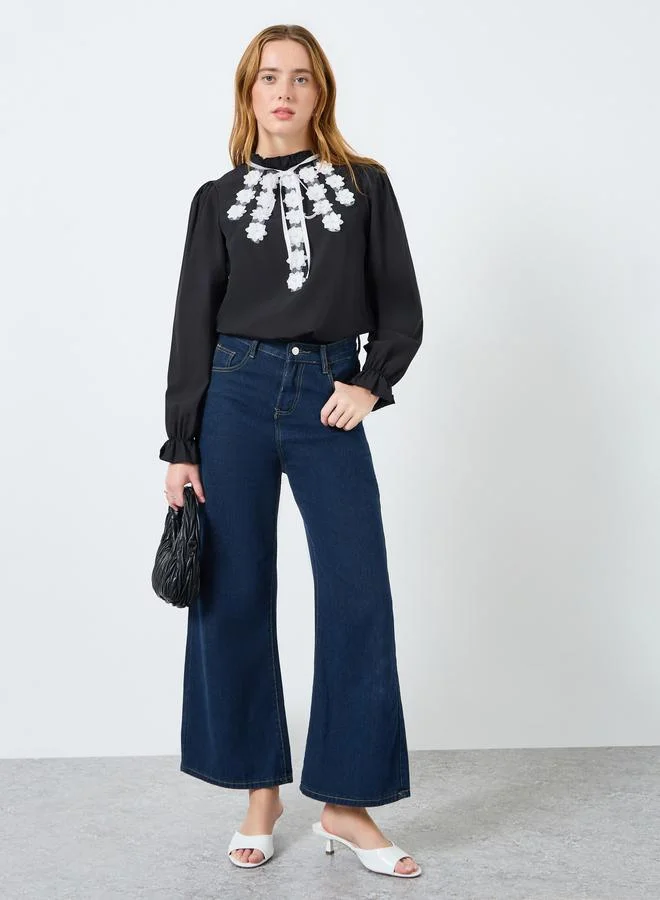 Take Two Women Black Floral Embroidery Detail Top