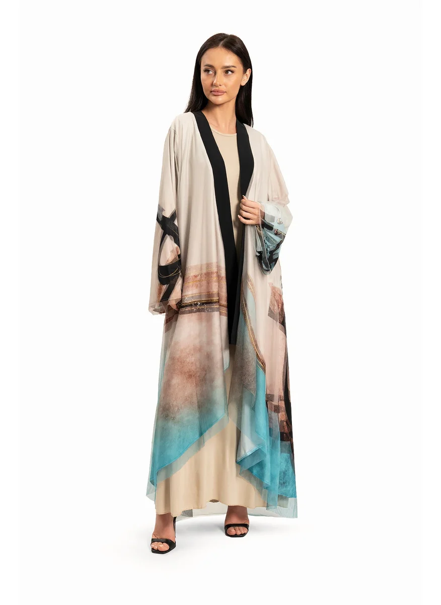 وي كرييت Women Beige Kaftan with Transparent Sleeves By WECRE8