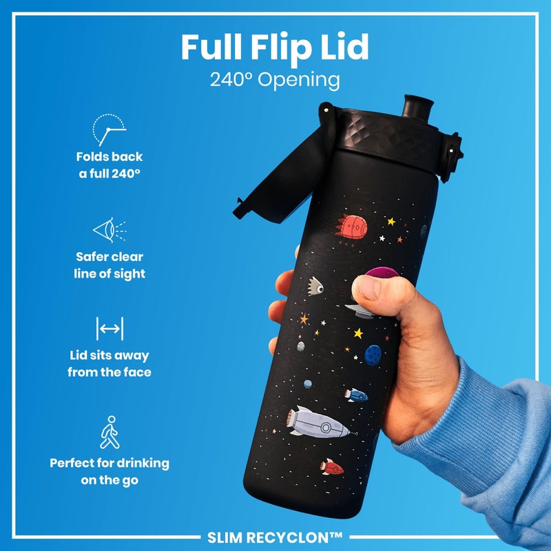Ion8 Water Bottle  500 Ml/18 Oz  Leak Proof  Easy To Open  Secure Lock  Dishwasher Safe  Bpa Free  Hygienic Flip Cover  Carry Handle  Easy Clean  Odor Free  Carbon Neutral  Black  Spaceships Design - Image 4