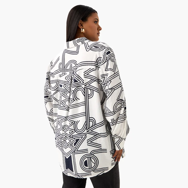  أولا بوبكن Plus Size Ulla Popken Printed Shirt with Long Sleeves