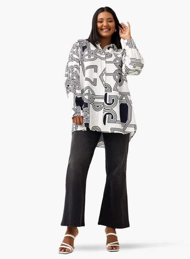  أولا بوبكن قميص مطبوع بأكمام طويلة مقاس كبير من أولا بوبكن