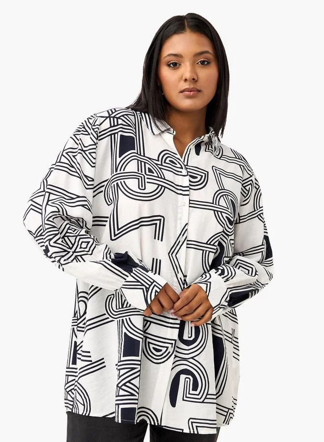  أولا بوبكن قميص مطبوع بأكمام طويلة مقاس كبير من أولا بوبكن