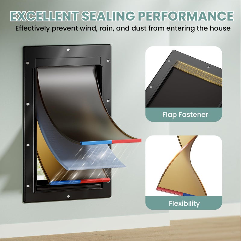 PETCOMING Durable Frame 3-Flaps Insulated Wall Dog Door, Extreme Weather Large Doggy Door for Wall, Never Rust Wall Pet Door, Telescoping Tunnel, 2 Magnetic Flaps, Closing Panel, for Pet Up to 100lb - Image 4