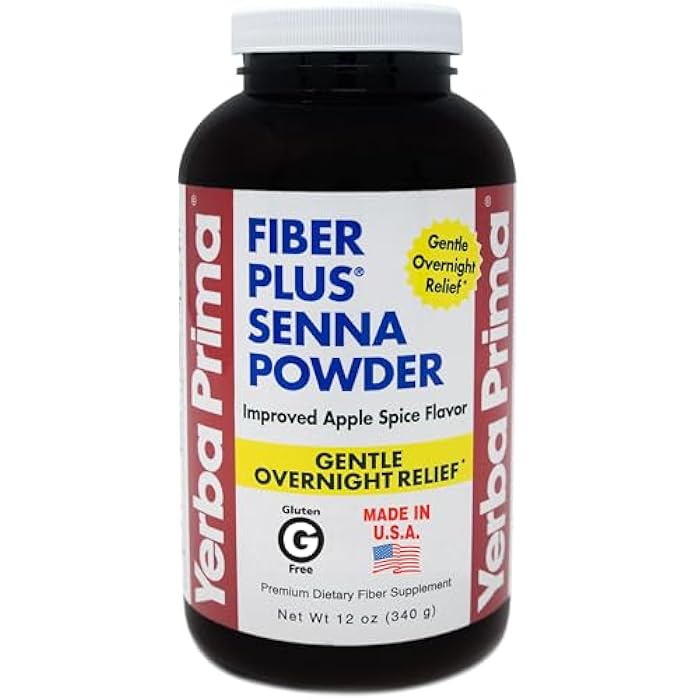 Yerba Prima Fiber Plus Senna Powder, 12 oz (Pack of 1) - Apple Spice Flavor, Gentle Overnight Relief, USA Made, Non-GMO, Stevia Sweetened, Short-Term Use to Restore Regularity - Image 1