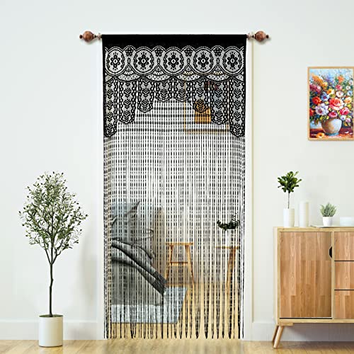 YaoYue Macrame Lace Door String Curtain for DoorwaysBoho Curtains Backdrop Panel Hippie Door Frame Hanging Wedding Decor Room Divider Ktchen Wall Closet Window Bedroom Decoration3579inBlack2 Pcs - Image 1