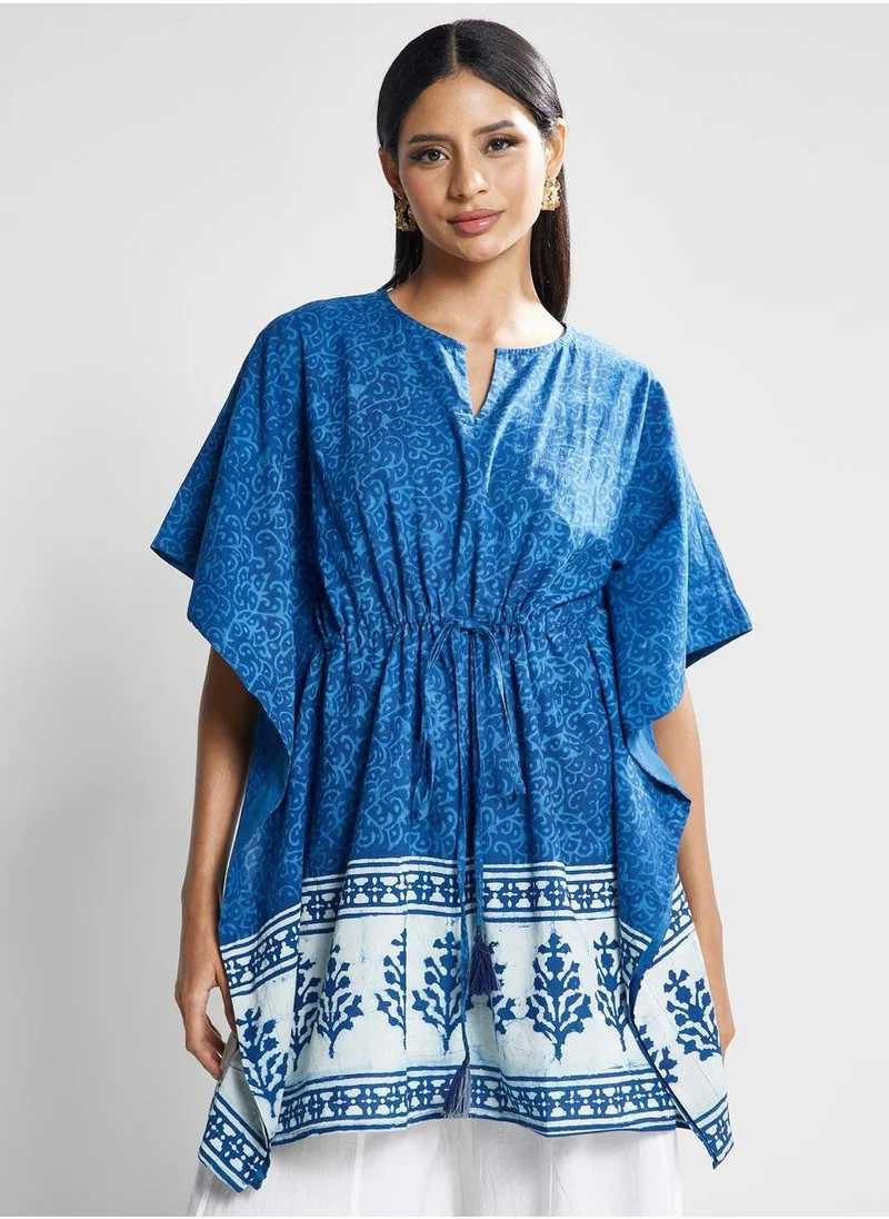 Fabindia Cape Sleeve Tie Detail Printed Dress