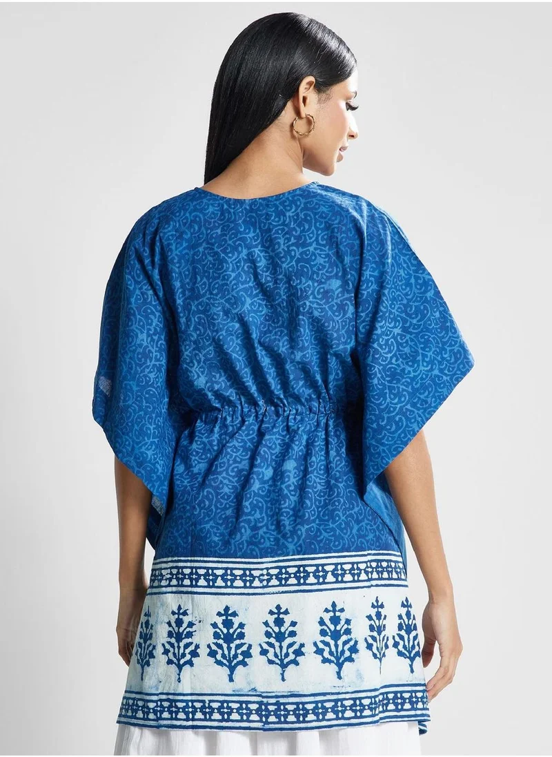 Fabindia Cape Sleeve Tie Detail Printed Dress