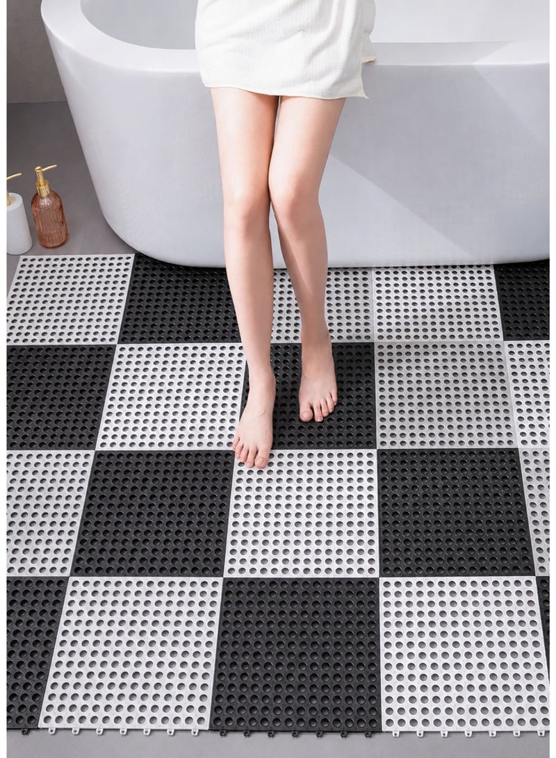 JoyousSto 20 Pack Interlocking Rubber Floor Tiles,30cm x 30cm (11.8" x 11.8") Soft PVC Drainage Mat, Non Slip Shower Floor Mat with Drain Holes for Pool, Patio, Balcony, Kennel, Basement,Black & White Group(10 Black&10 White) - Image 1