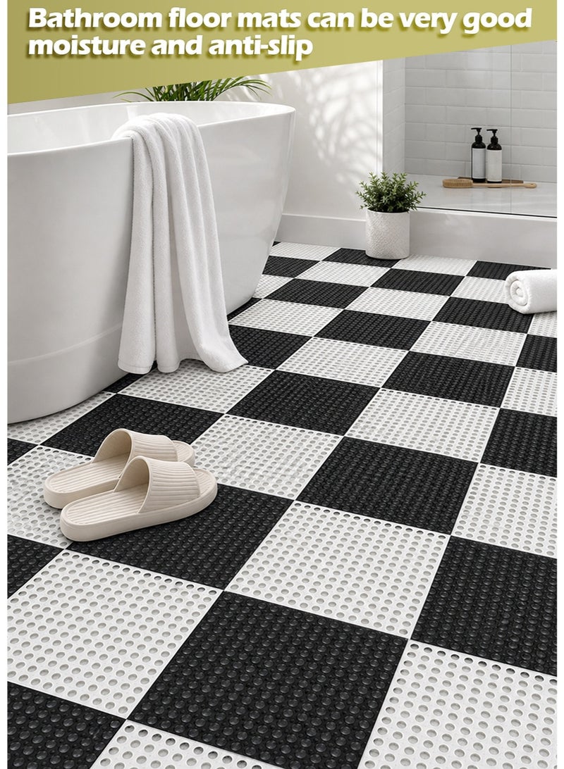 JoyousSto 20 Pack Interlocking Rubber Floor Tiles,30cm x 30cm (11.8" x 11.8") Soft PVC Drainage Mat, Non Slip Shower Floor Mat with Drain Holes for Pool, Patio, Balcony, Kennel, Basement,Black & White Group(10 Black&10 White) - Image 2