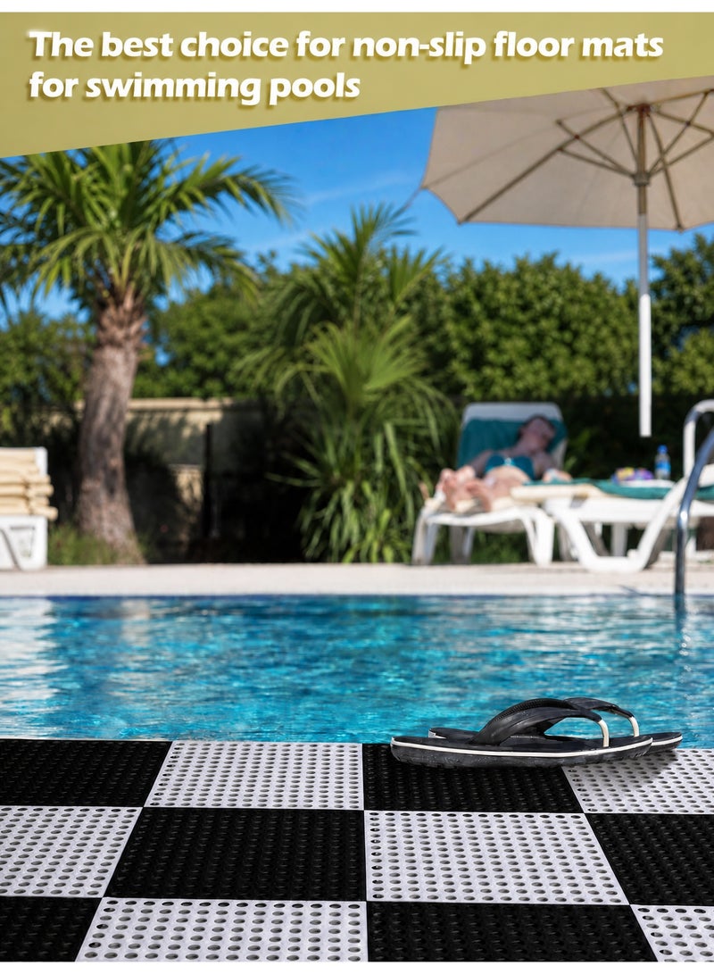 JoyousSto 20 Pack Interlocking Rubber Floor Tiles,30cm x 30cm (11.8" x 11.8") Soft PVC Drainage Mat, Non Slip Shower Floor Mat with Drain Holes for Pool, Patio, Balcony, Kennel, Basement,Black & White Group(10 Black&10 White) - Image 3