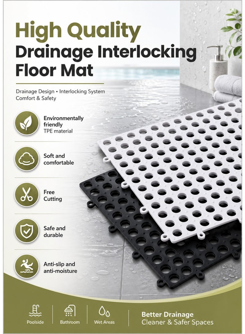 JoyousSto 20 Pack Interlocking Rubber Floor Tiles,30cm x 30cm (11.8" x 11.8") Soft PVC Drainage Mat, Non Slip Shower Floor Mat with Drain Holes for Pool, Patio, Balcony, Kennel, Basement,Black & White Group(10 Black&10 White) - Image 5