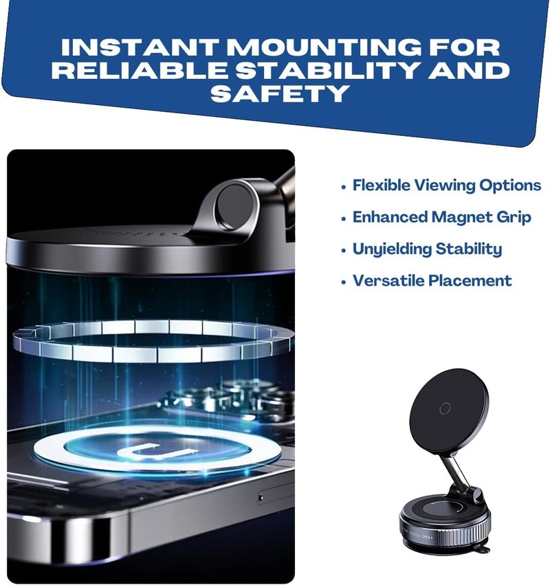 NIXIVE MagGrip Orbit 360° Magnetic Car Phone Mount – Built-in Wireless Charger, Manual Vacuum Suction, 360° Full Rotation, Universal Compatibility with Any Smartphone - Image 5