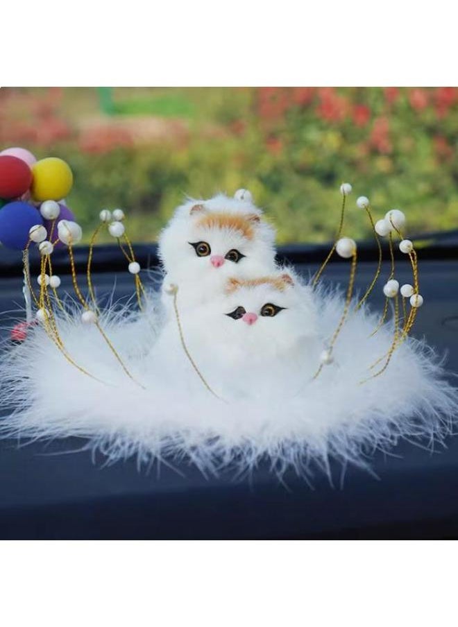 null - Simulation Kitten Fox Cute Feather Pad Small Animal Car Ornaments Creative Home Ornaments 25 Years New-Color:Garfield Squat Cat + Colorful Balloon + White Feather Cushion - Image 1